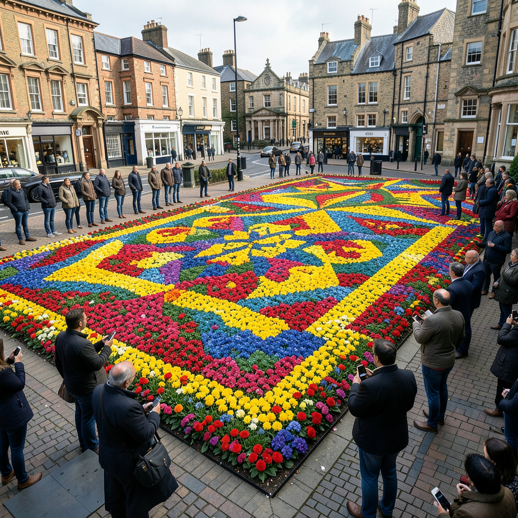 Bradford unveils UK's first flower carpet with 300,000 blooms